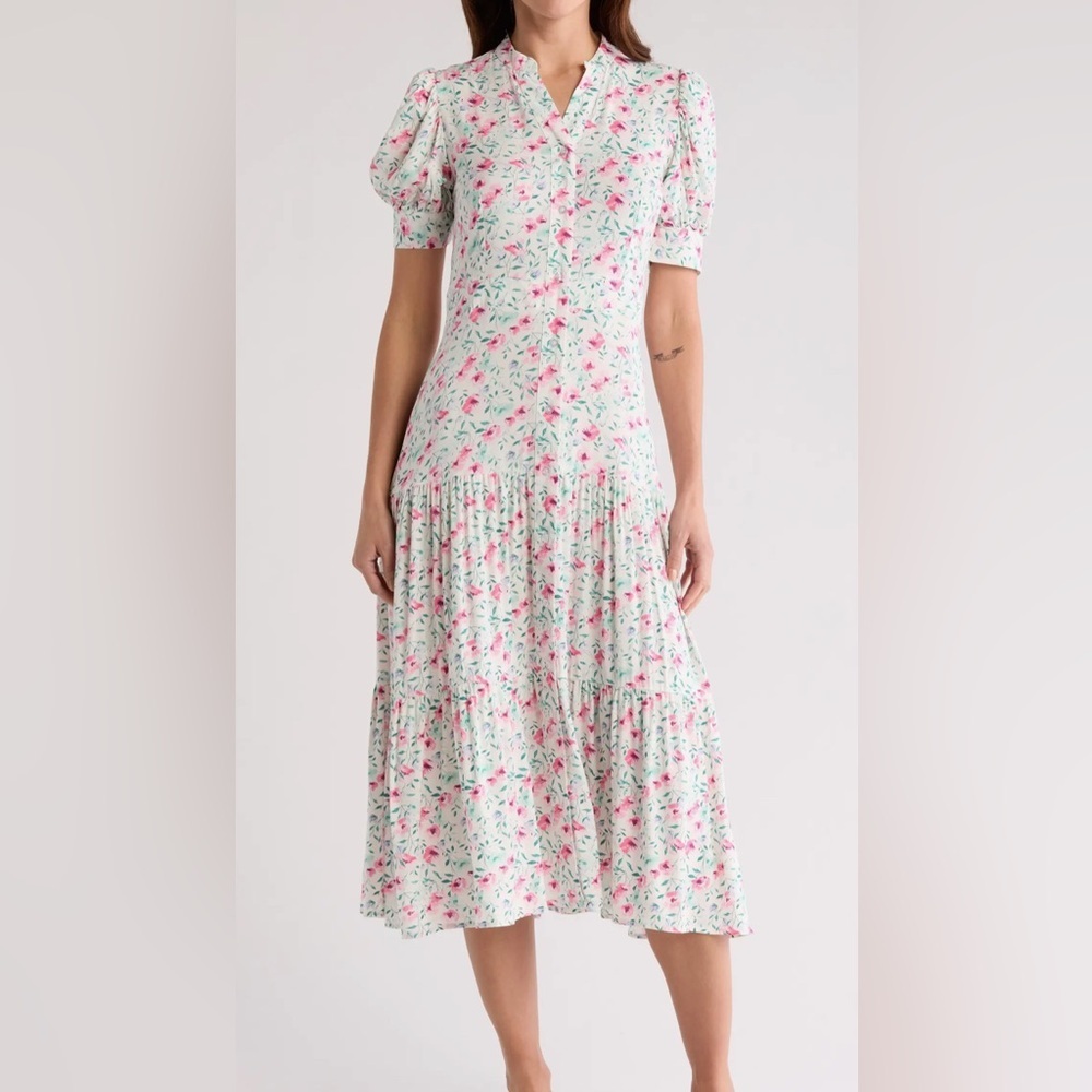 Love By Design NWT pink floral button front midi dress, large